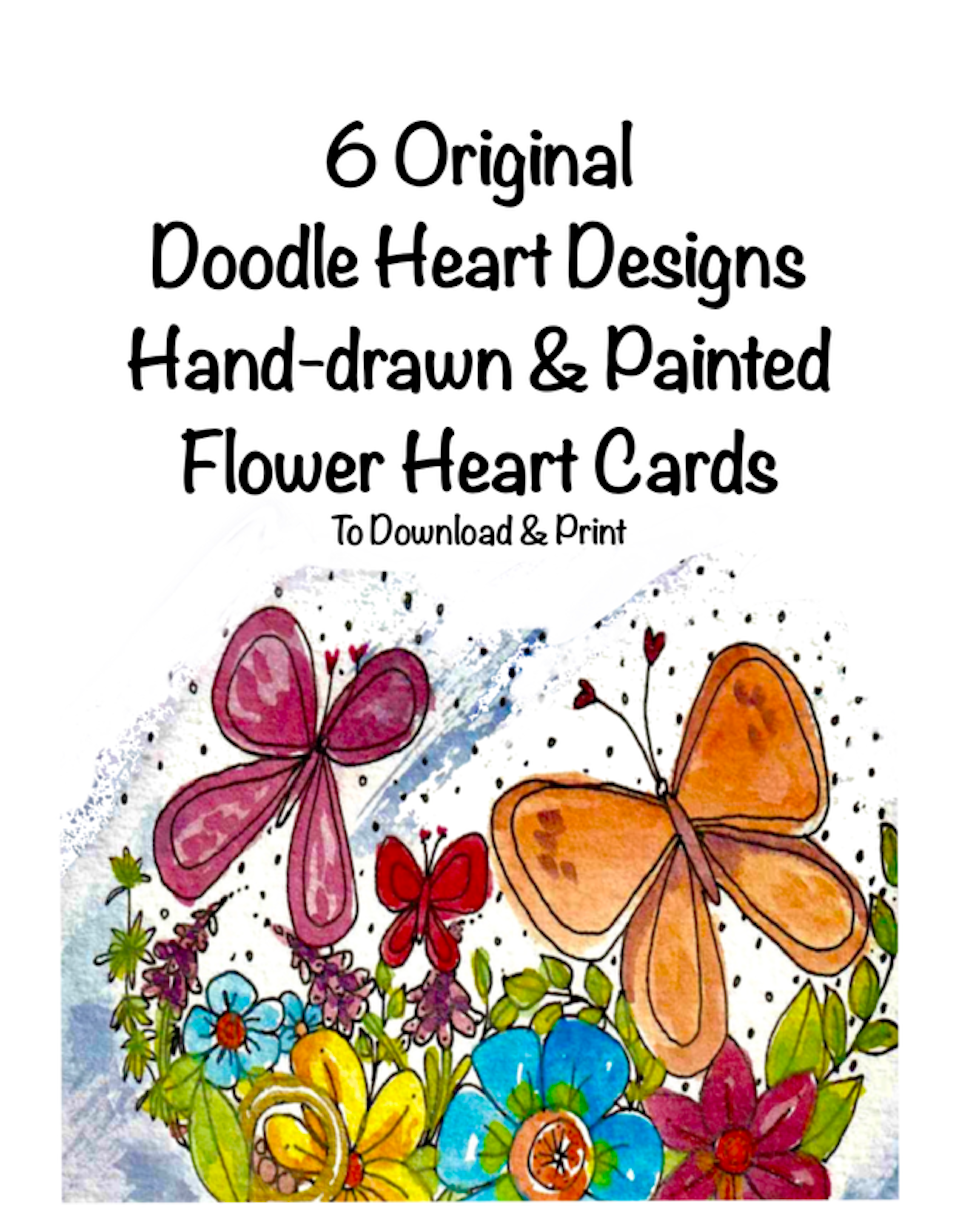 6 Doodle Heart Postcards to Print & Send