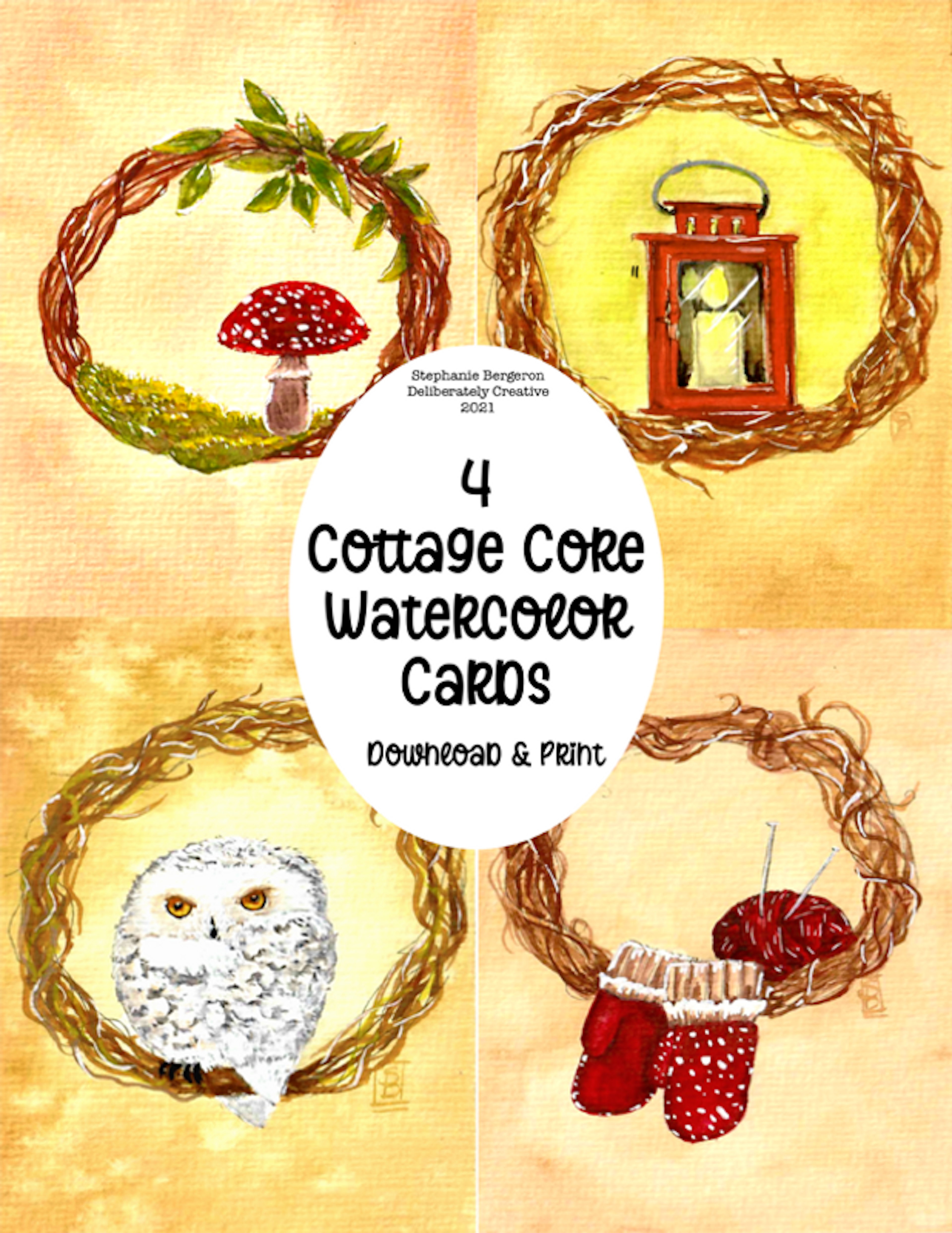 Cottage Core Watercolor Cards to Print
